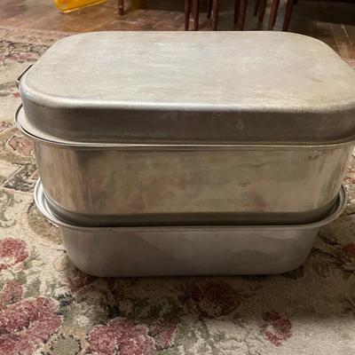 Sale Photo Thumbnail #348: Coffee Pot, Pans, VTG aluminum roasting pan, some Tupperware, waffle maker, wok, and much more. See Photos