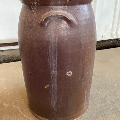 Sale Photo Thumbnail #371: With Lid. The Crock shows a lot of ware and tare from age and use. Measures approx. 17.5" Tall. Please see photos.