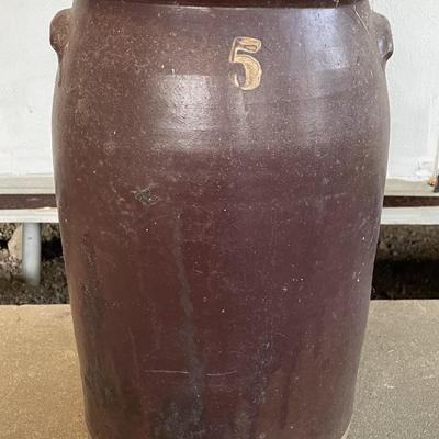 Sale Photo Thumbnail #368: With Lid. The Crock shows a lot of ware and tare from age and use. Measures approx. 17.5" Tall. Please see photos.