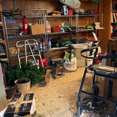 Sale Photo Thumbnail #385: Christmas decor, Presto Pressure cooker, Various Wood and metal shelving units, and much much more. The tool chest you see in the picture DOES NOT go with the lot only the contents. You MUST take everything in the shed, we do not have a dumpster on site. 