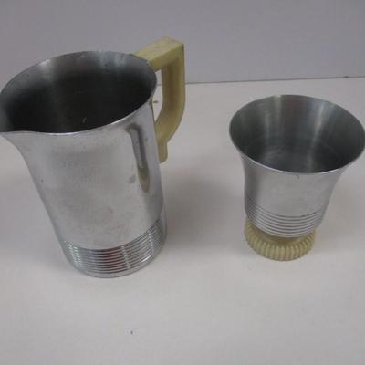 Vintage Art Deco Creamer & Cup Bakelite Handle Chrome Silver #4