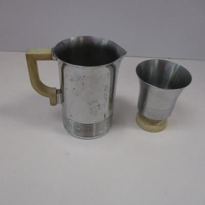 Vintage Art Deco Creamer & Cup Bakelite Handle Chrome Silver #4