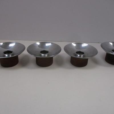 Set Of 4 Vintage Silver & Brown Candlestick Holders Mid-Century 1930's USA #6