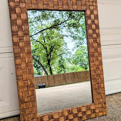 Woven Boho style rattan mirror