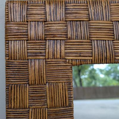 Woven Boho style rattan mirror