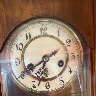 Sale Photo Thumbnail #362: Beautiful 39" H x 14" W x 7" D Vintage 7 day clock with key and original family note. Was displayed in home, wound weekly and chimed beautifully. **Pick Up ONLY!!