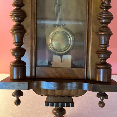 Sale Photo Thumbnail #361: Beautiful 39" H x 14" W x 7" D Vintage 7 day clock with key and original family note. Was displayed in home, wound weekly and chimed beautifully. **Pick Up ONLY!!