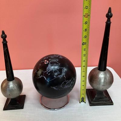 Sale Photo Thumbnail #381: Vintage 1960's Mid Century Modern globe obelisks and chalkboard black globe