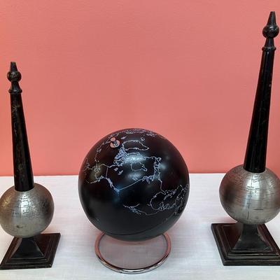 Sale Photo Thumbnail #382: Vintage 1960's Mid Century Modern globe obelisks and chalkboard black globe