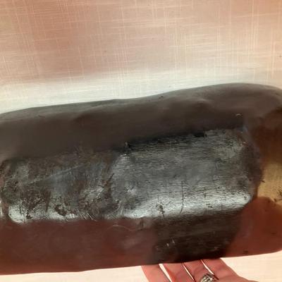 Sale Photo Thumbnail #387: Vintage hand carved black wood bread tray, 23" long