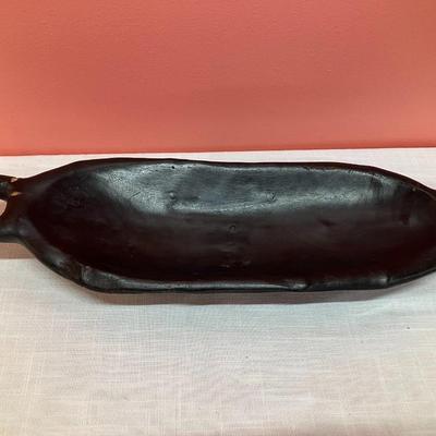 Sale Photo Thumbnail #385: Vintage hand carved black wood bread tray, 23" long
