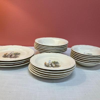 Sale Photo Thumbnail #393: Set of misc Ravenna china dishes: 3 salad plates, 5 small plates, 6 bowls, 6 small bowls