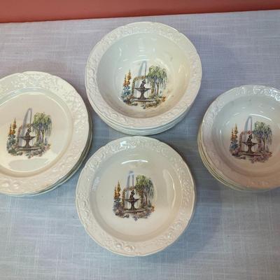 Sale Photo Thumbnail #392: Set of misc Ravenna china dishes: 3 salad plates, 5 small plates, 6 bowls, 6 small bowls