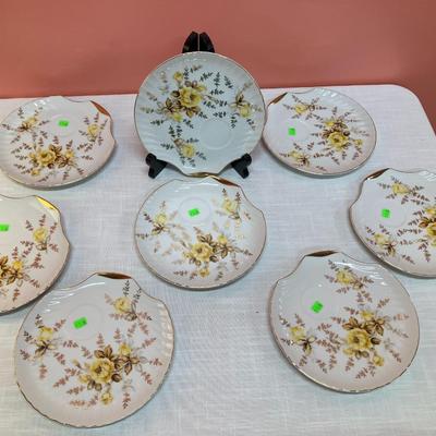Sale Photo Thumbnail #416: Set of 8 vintage yellow rose snack plates with beautiful floral design