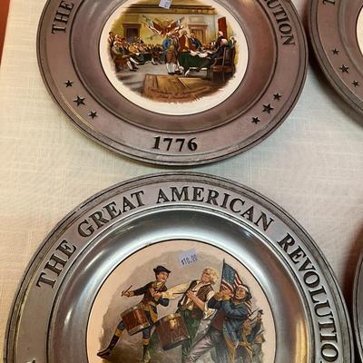 Sale Photo Thumbnail #423: Set of 6 porcelain/pewter (heavy, metal backing) American Revolution plates produced in 1975