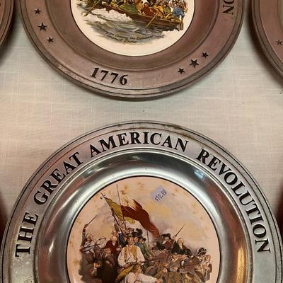 Sale Photo Thumbnail #424: Set of 6 porcelain/pewter (heavy, metal backing) American Revolution plates produced in 1975