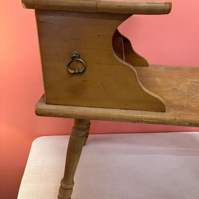 Sale Photo Thumbnail #449: Vintage wooden telephone table. 26" L x 24" H x 16.5" W
**Pick up only!!