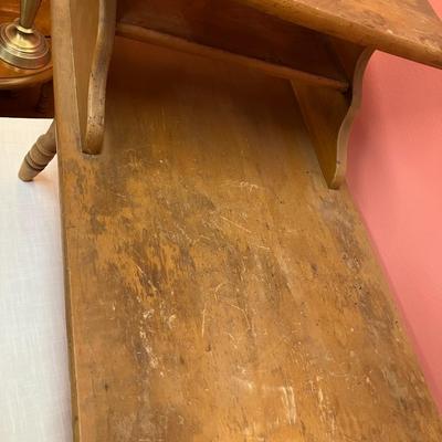 Sale Photo Thumbnail #450: Vintage wooden telephone table. 26" L x 24" H x 16.5" W
**Pick up only!!