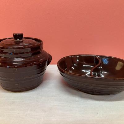 Sale Photo Thumbnail #464: Set of Marcrest lidded crock and divided ceramic plate
