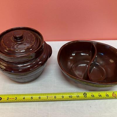 Sale Photo Thumbnail #468: Set of Marcrest lidded crock and divided ceramic plate