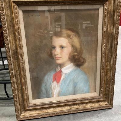 Sale Photo Thumbnail #489: Excellent condition, framed child portrait in pastels medium, 27.5"H x 23" W
