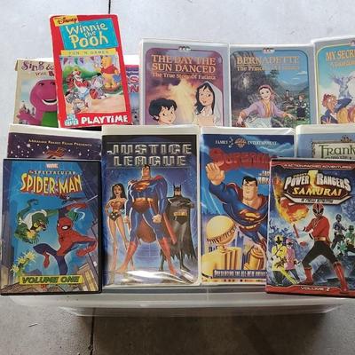 Sale Photo Thumbnail #150: Huge VHS and DVD Kids movies and cartoons.
Will receive all movies pictured
Movies such as Barney, Rugrats, 100 Dalmatians and Jungle Book