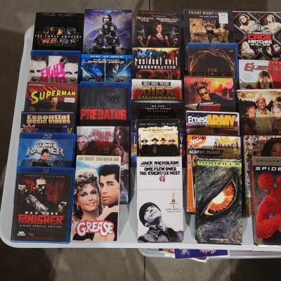 Sale Photo Thumbnail #157: Movie Classics Lot VHS DVD Blu-ray
Receive all movies pictured
Movies such as Grease , Star Wars , Spiderman and many more.