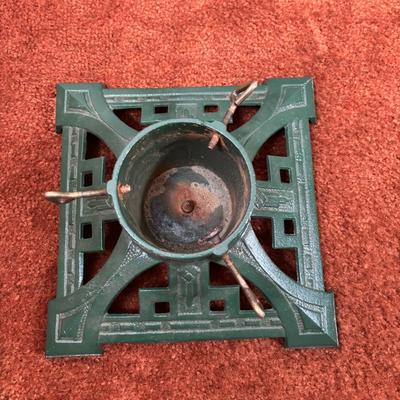 LOT 94: Vintage Wooden Childs Sled, Nutcracker Blow Mold (no light), Cast Iron Tree Stand and Lemax Village Train System