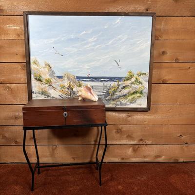 LOT 95: Home Decor Accent Table/Box and Signed Cosgrove 80' Seascape Painting on Canvas