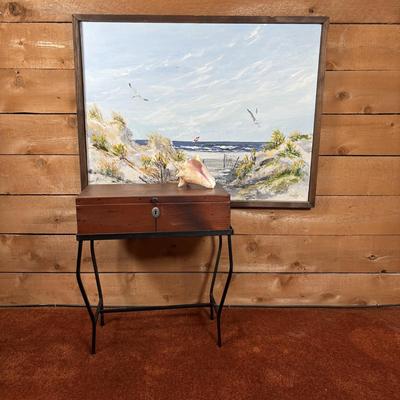 LOT 95: Home Decor Accent Table/Box and Signed Cosgrove 80' Seascape Painting on Canvas