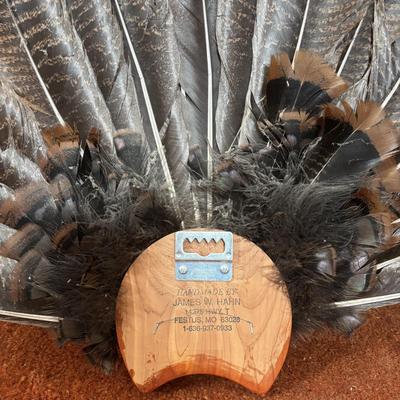 LOT 97: Wild Turkey Gobbler Tail Fan & Beard Mounted on Display Board