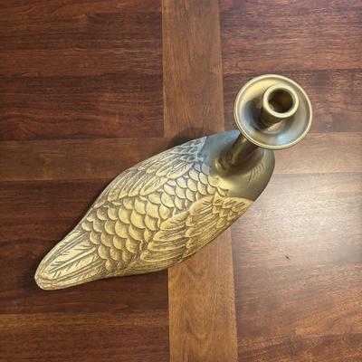 LOT 99: Brass Duck Candle Holder & Small Compass on Brass Disc