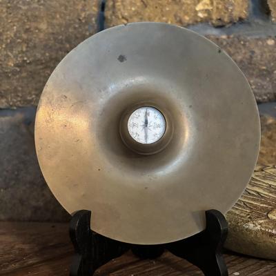 LOT 99: Brass Duck Candle Holder & Small Compass on Brass Disc