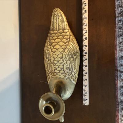 LOT 99: Brass Duck Candle Holder & Small Compass on Brass Disc