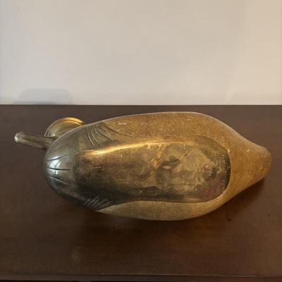 LOT 99: Brass Duck Candle Holder & Small Compass on Brass Disc
