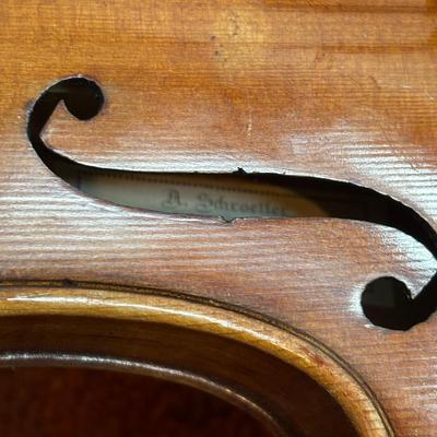 LOT 100: Vintage A. Schroetter Geigenbaumeister Violin & Child's Rocking Chair w/Small Storage Drawer