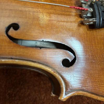 LOT 100: Vintage A. Schroetter Geigenbaumeister Violin & Child's Rocking Chair w/Small Storage Drawer