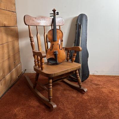 LOT 100: Vintage A. Schroetter Geigenbaumeister Violin & Child's Rocking Chair w/Small Storage Drawer