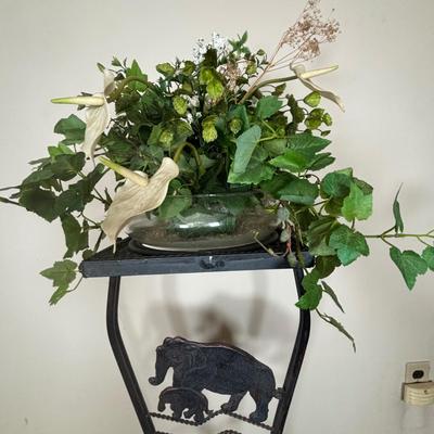 LOT 101: Home Decor Collection: Signed Print, Angel/Candle Statue Candle Holder, Plant Stand