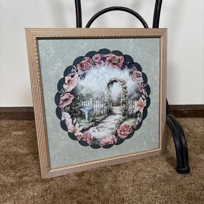 LOT 101: Home Decor Collection: Signed Print, Angel/Candle Statue Candle Holder, Plant Stand