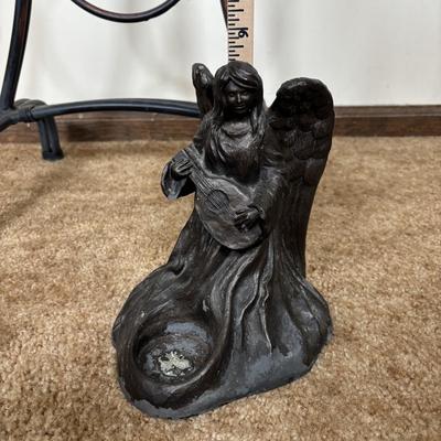 LOT 101: Home Decor Collection: Signed Print, Angel/Candle Statue Candle Holder, Plant Stand
