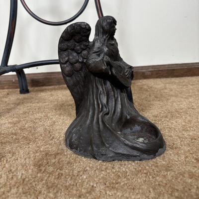 LOT 101: Home Decor Collection: Signed Print, Angel/Candle Statue Candle Holder, Plant Stand