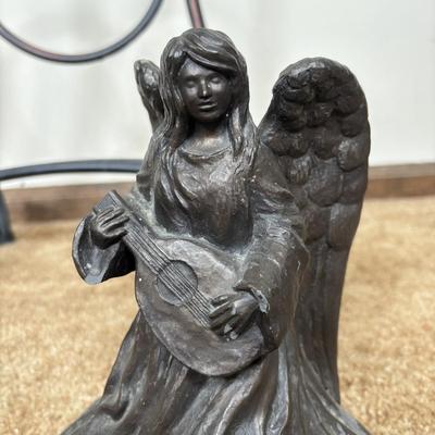 LOT 101: Home Decor Collection: Signed Print, Angel/Candle Statue Candle Holder, Plant Stand