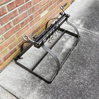 LOT 113: Heavy Duty Metal Hanging Kitchen Rack with Three Copper Bottom Pans