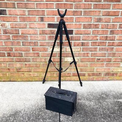 LOT 117: Vanguard Quest T62U Rifle Stand / Tripod / Holder, Seats, Ammo Box and More