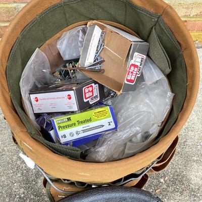 LOT 122: Bucket Seat Tool Box/Bag with Hardware, a Park Metal Tool Box with Tools and More