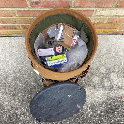 LOT 122: Bucket Seat Tool Box/Bag with Hardware, a Park Metal Tool Box with Tools and More