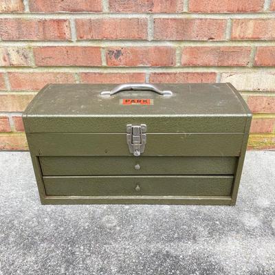 LOT 122: Bucket Seat Tool Box/Bag with Hardware, a Park Metal Tool Box with Tools and More