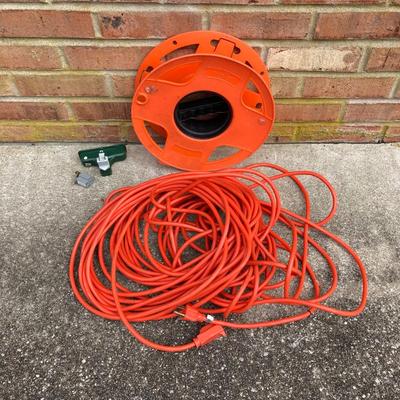 LOT 123: Collection of Tools Including a Plumber Wrench, Bolt Cutter Clamps, Saw, Extension Cord and Spool