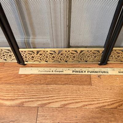 LOT 130: Brass Trimmed Fireplace Screen with Brass Fireplace Tools / Stand